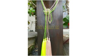 long tassels seeds necklaces double beads crystal